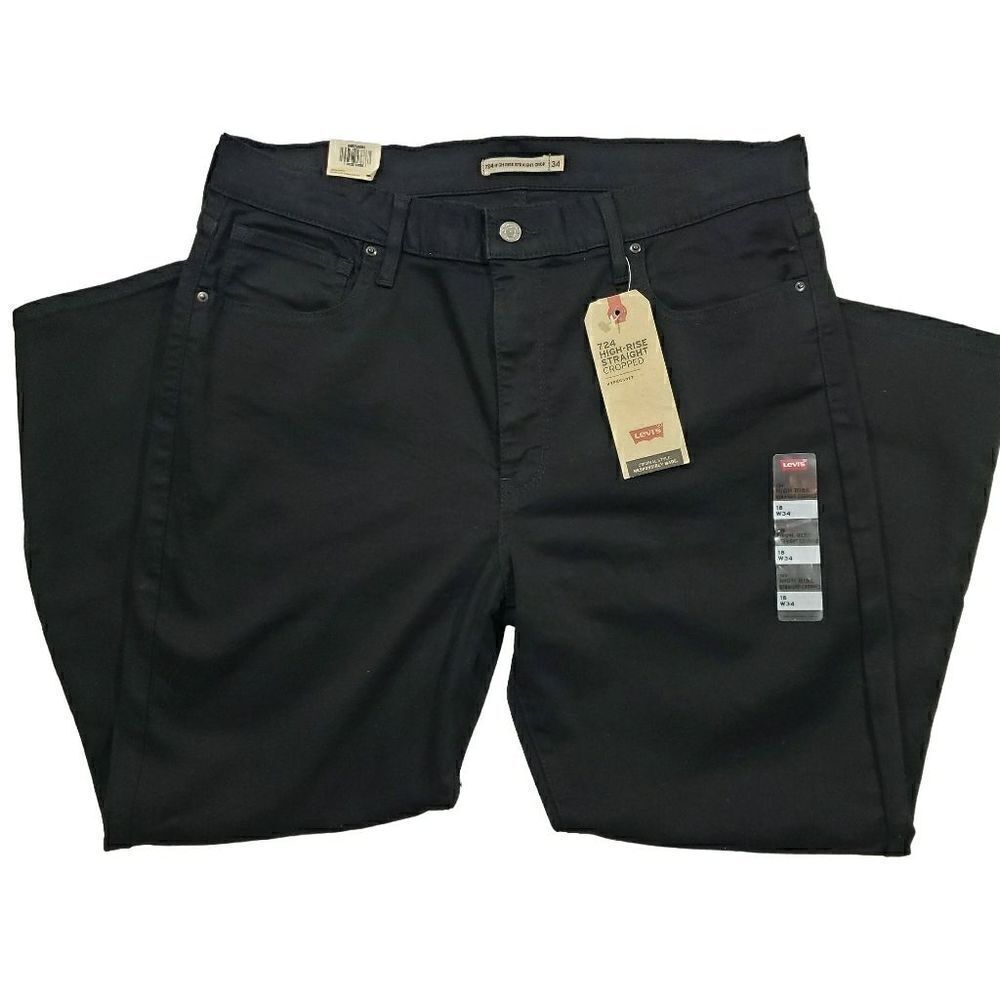 Levis 724 High Rise Straight Cropped Black Jeans